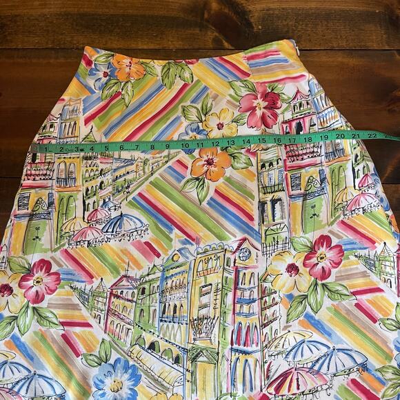 Talbots Colorful Italy France Scene City Floral Print Skirt Womens 8 Tencel Soft - Picture 9 of 11